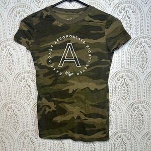 Aeropostale Classic Crew Camo Graphic T-Shirt Green XS NYC Eighty Seven